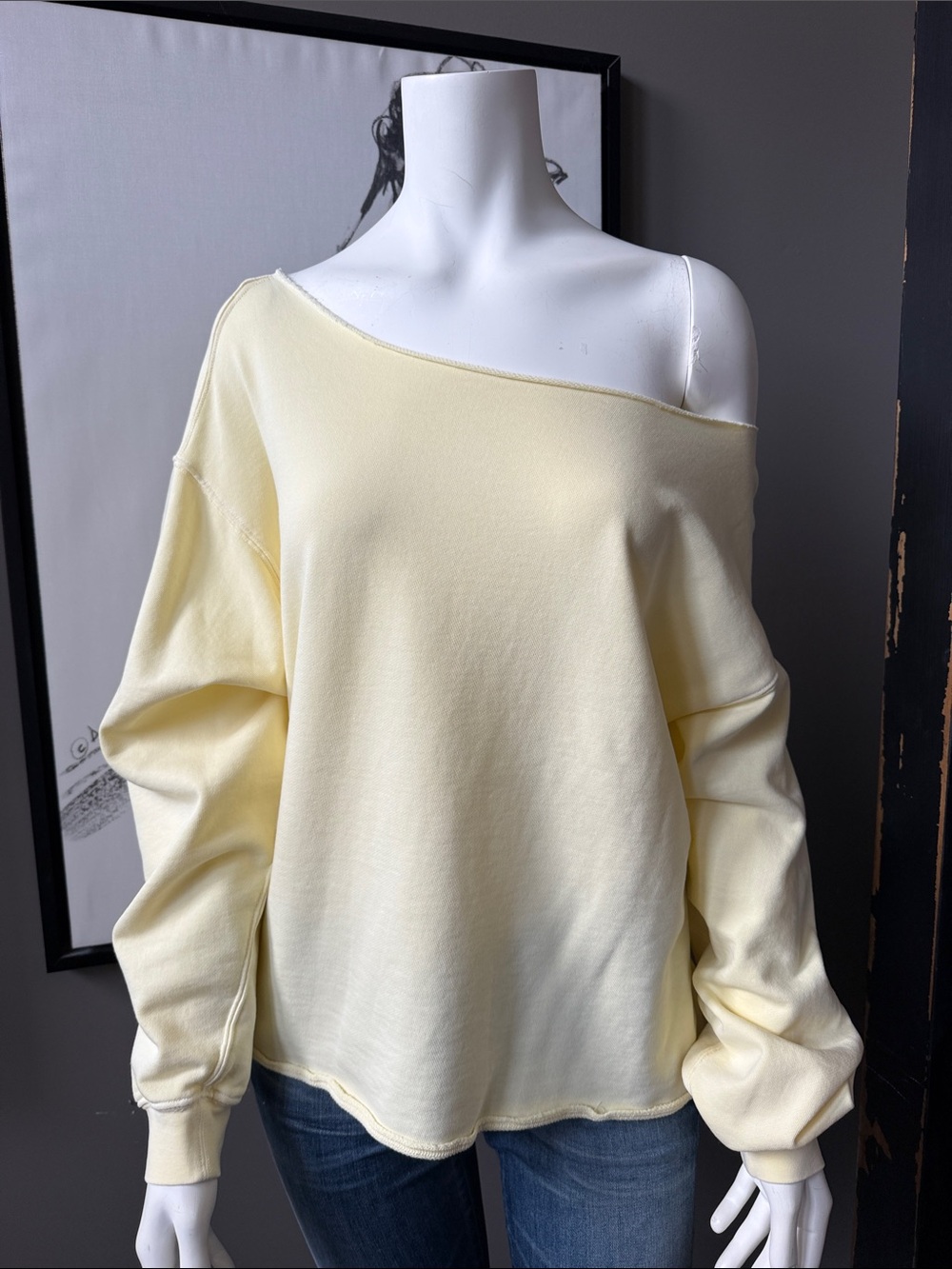 aerie Off-the-Shoulder Lightweight Sweater in Pale Yellow